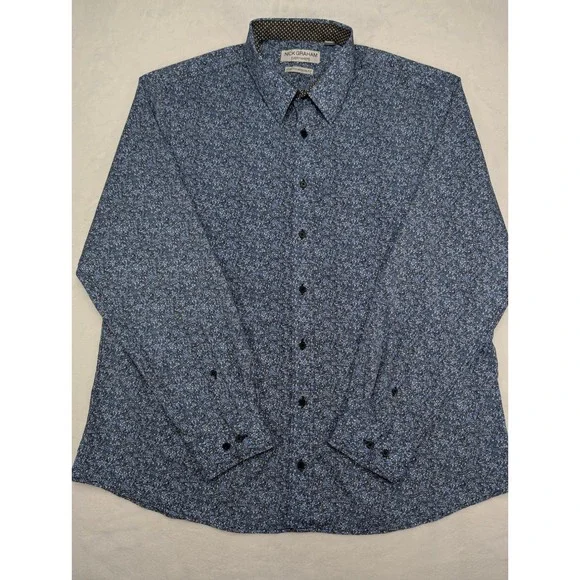 Nick Graham Everywhere Mens 2XLT Blue Floral Stretch‎ Modern Fit Dress Shirt - Picture 2 of 7